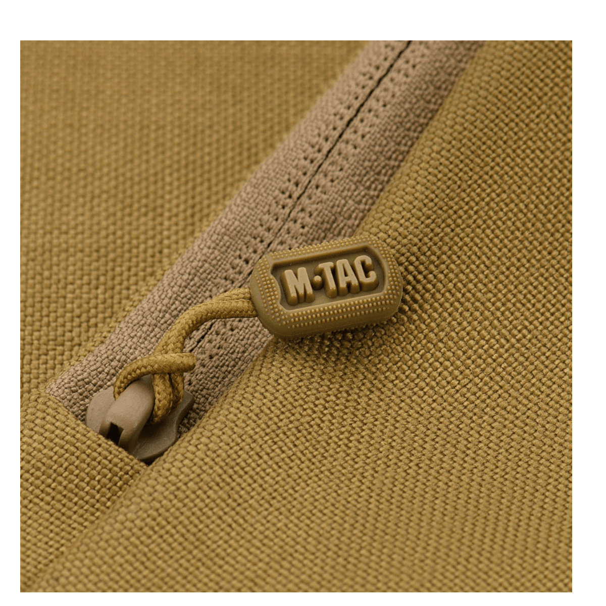 M-Tac Carry Sling Taske Elite Gen.IV med Velcro lynlås detalje, beige stof med M-Tac lynlås træk for funktionalitet og holdbarhed.