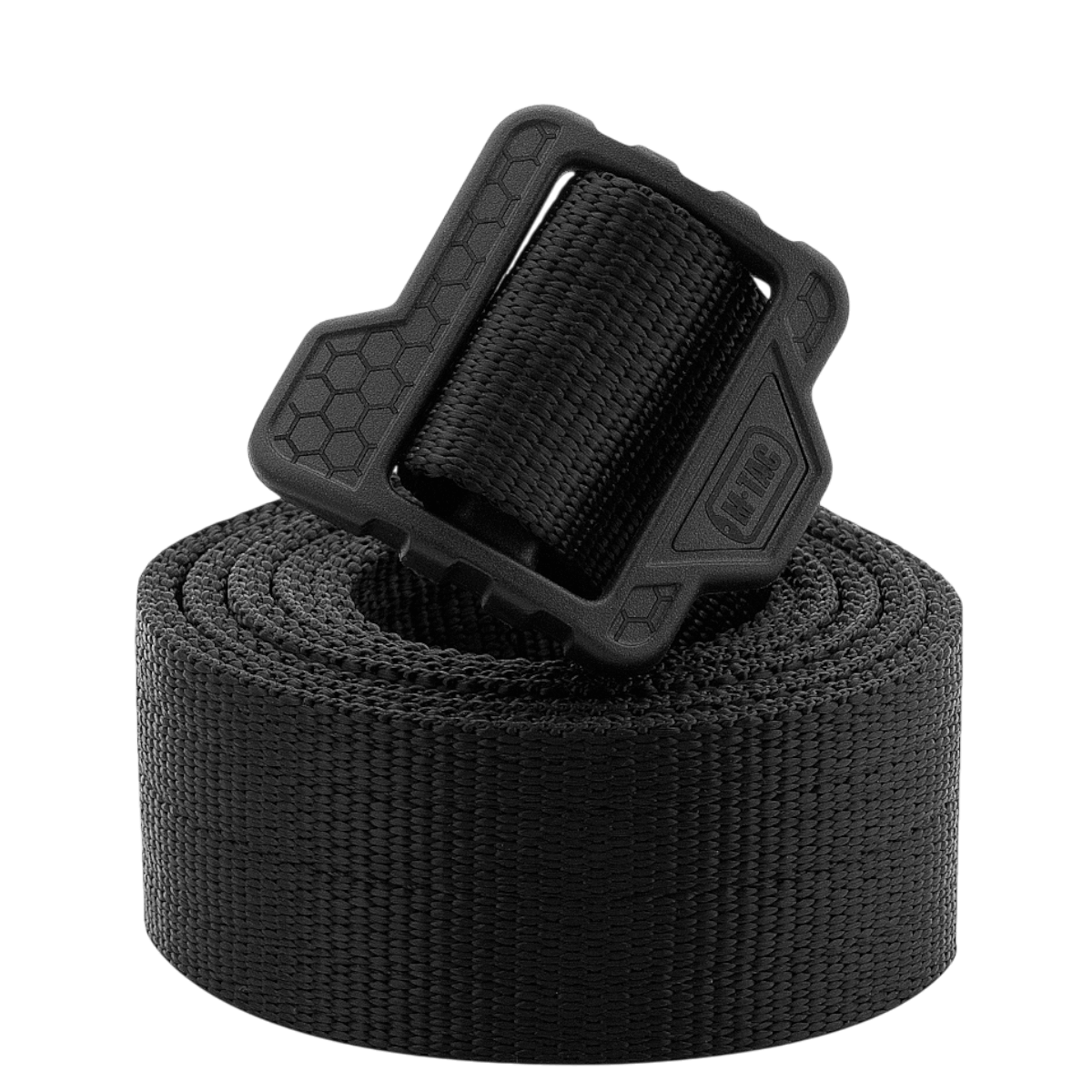 M-Tac Double Duty Taktisk Bælte Hex i sort nylon til hverdags- og taktiske opgaver, med holdbar spændelukning.