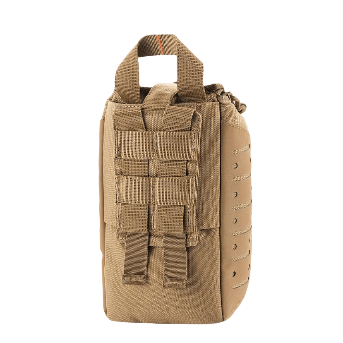 M-Tac Medical Pouch Elite Rip Off taktisk førstehjælpstaske i brun med hurtig åbning design og elastiske stropper til kritiske situationer.