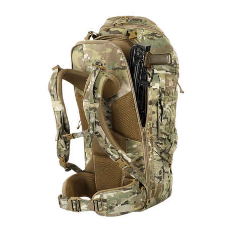 M-Tac Rygsæk Large Gen.III Elite i camouflage med ergonomisk design og plads til taktisk udstyr, fremstillet af slidstærkt Cordura 500D.