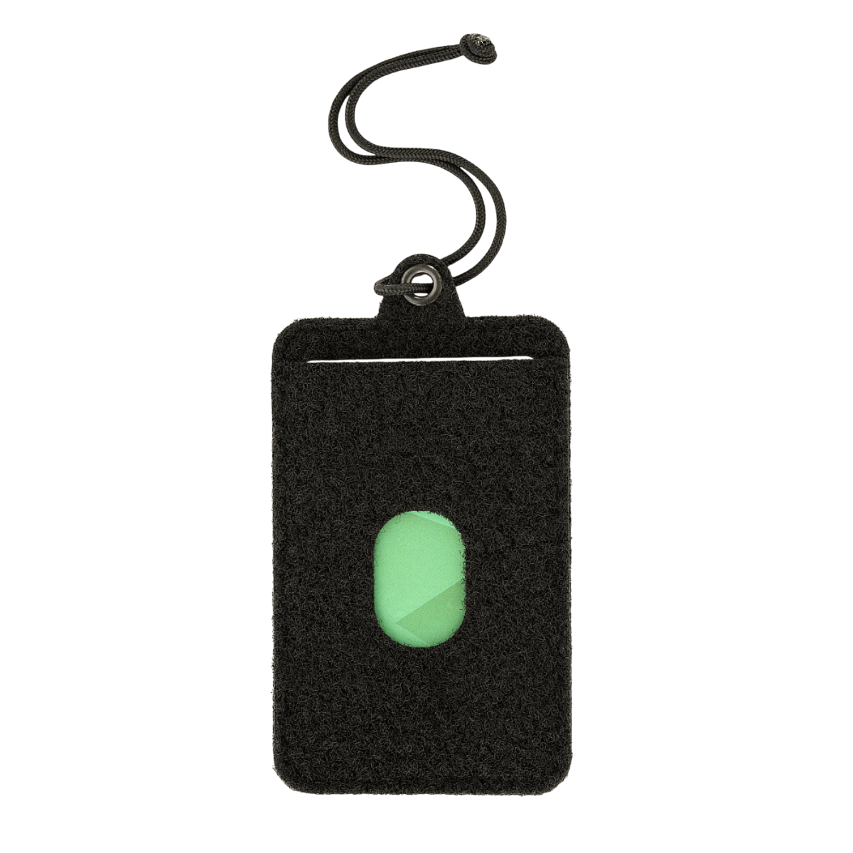 M-Tac Badge Holder – ID-kort og patch med Velcro og plastbase, inklusiv paracord til ophæng, set forfra med ID-kortlomme.
