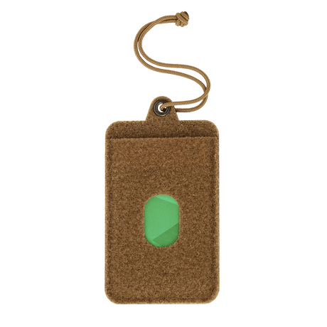 M-Tac Badge Holder – ID-kort och patch med Velcro och paracord för upphängning, lämplig för ID- och nyckelkort. Taktisk design i brun färg.