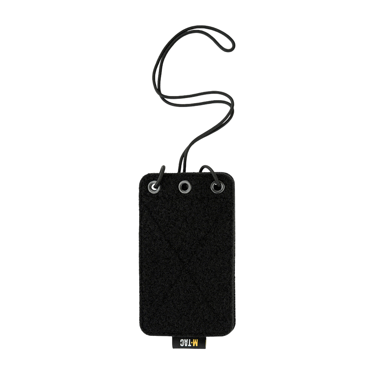 M-Tac Taktisk ID-kortholder med Snøre i robust Cordura-materiale, sort design, med transparent panel og snøre til halsen, velegnet til taktisk brug.