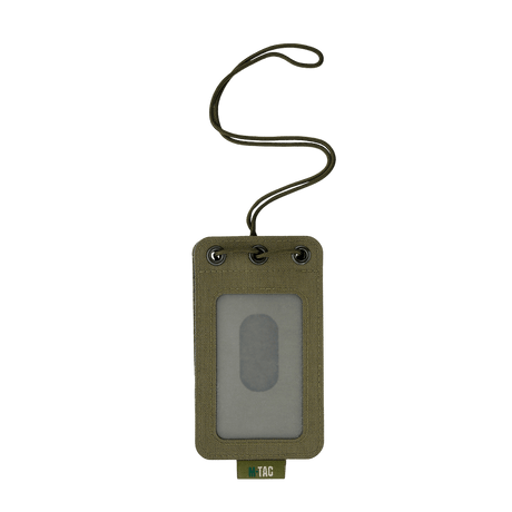 M-Tac taktisk ID-korthållare med snöre i robust Cordura, lämplig för militärt och taktiskt bruk, transparent fönster, 116x67 mm.