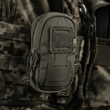 M-Tac PC Utility Pouch Elite med MOLLE-system, perfekt för taktisk användning och småförvaring, grå pouch med Velcro-panel