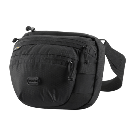 M-Tac Sphaera Hex Hardsling Bag - kompakt svart axelväska med modulärt system och dolt fack, tillverkad av Cordura/Hex polyester.