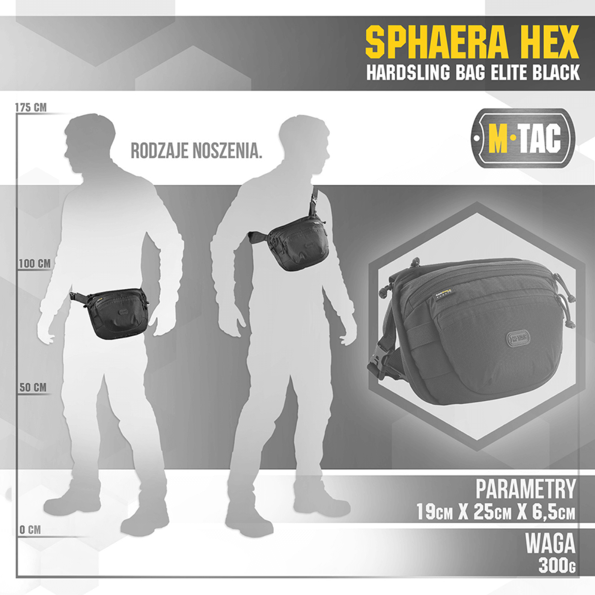 M-Tac Sphaera Hex Hardsling Bag, kompakt skulder- eller bæltetaske med modulært system og skjult våbenrum, sort design.