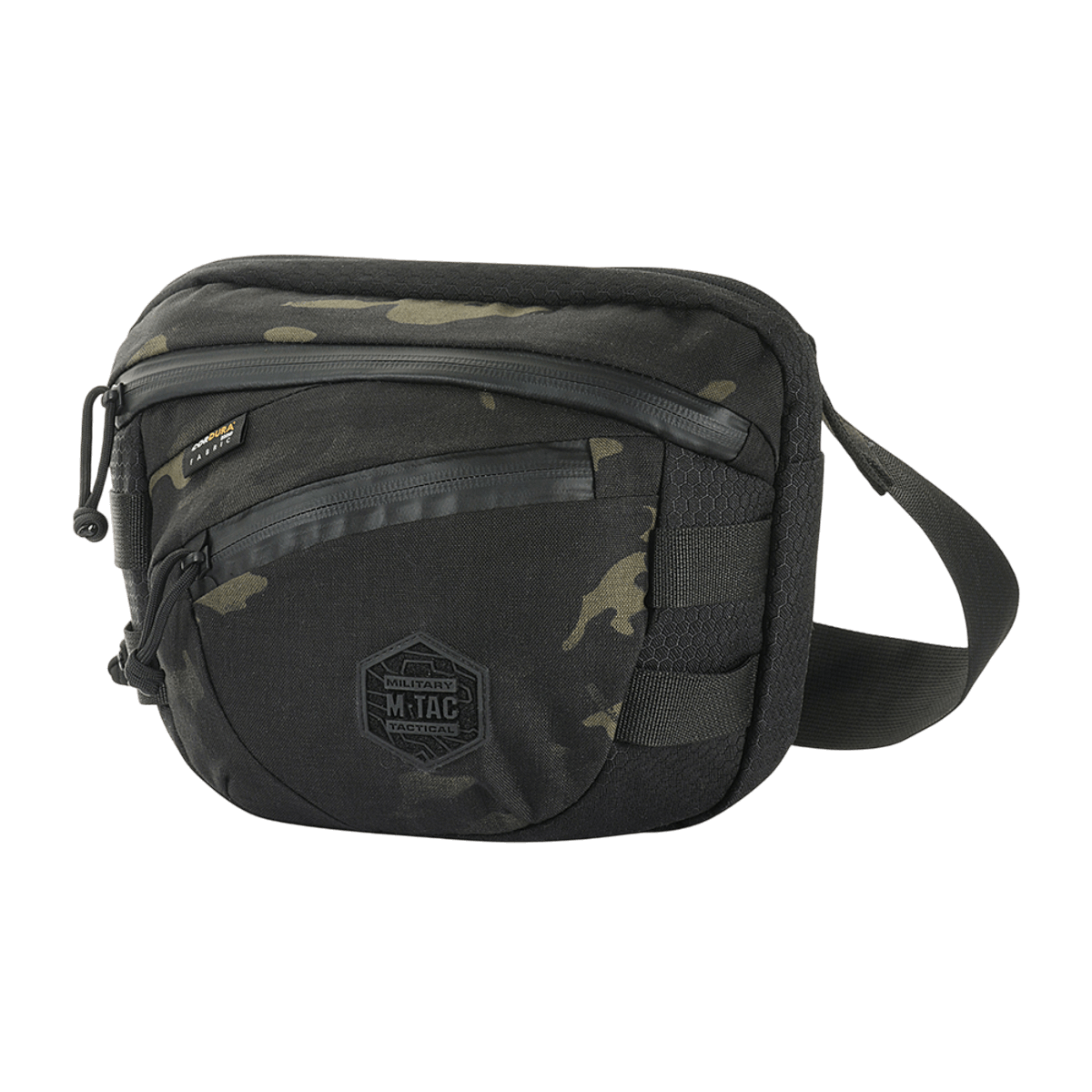 M-Tac Sphaera Hex Hardsling Taske Gen.II Elite i sort og camouflage, taske i Cordura med justerbar rem og lynlåslommer.