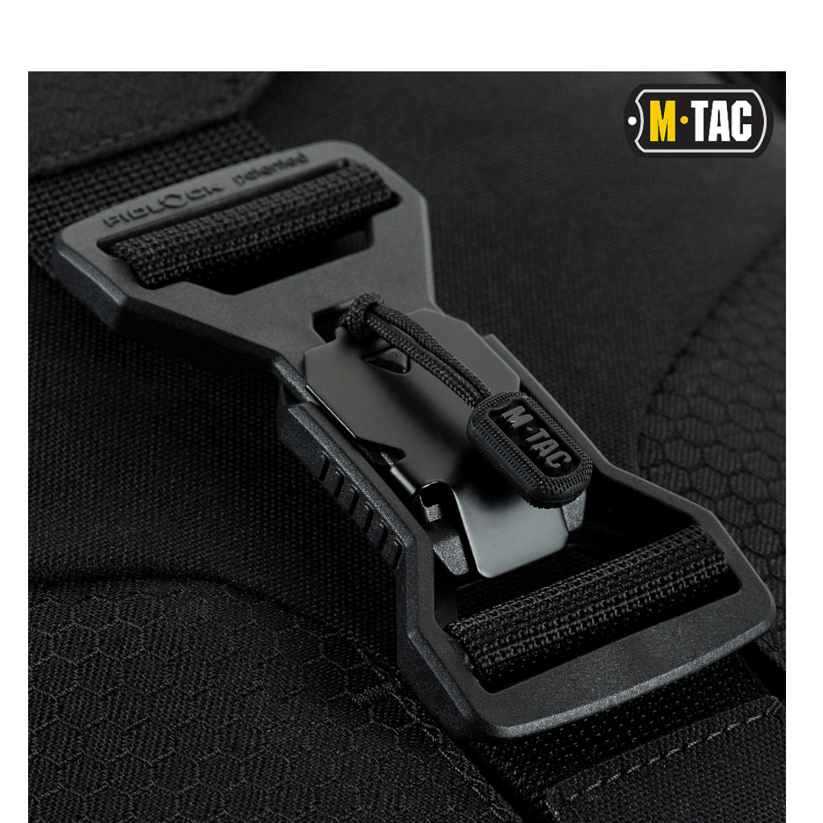 M-Tac Magnet XL Taske Elite Hex med FidLock låsesystem og Velcro-panel i sort design, detaljeret på nærbillede.