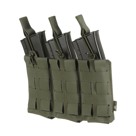 M‑Tac Elastisk Triple Magazine Pouch Elite för tre AK/AR-magasin med MOLLE Laser Cut och Cordura 500D, säker förvaring och snabb åtkomst.