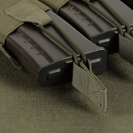 M‑Tac Elastisk Triple Magazine Pouch Elite med tre magasin, Cordura 500D, MOLLE-fäste, kompakt design för fältbruk.
