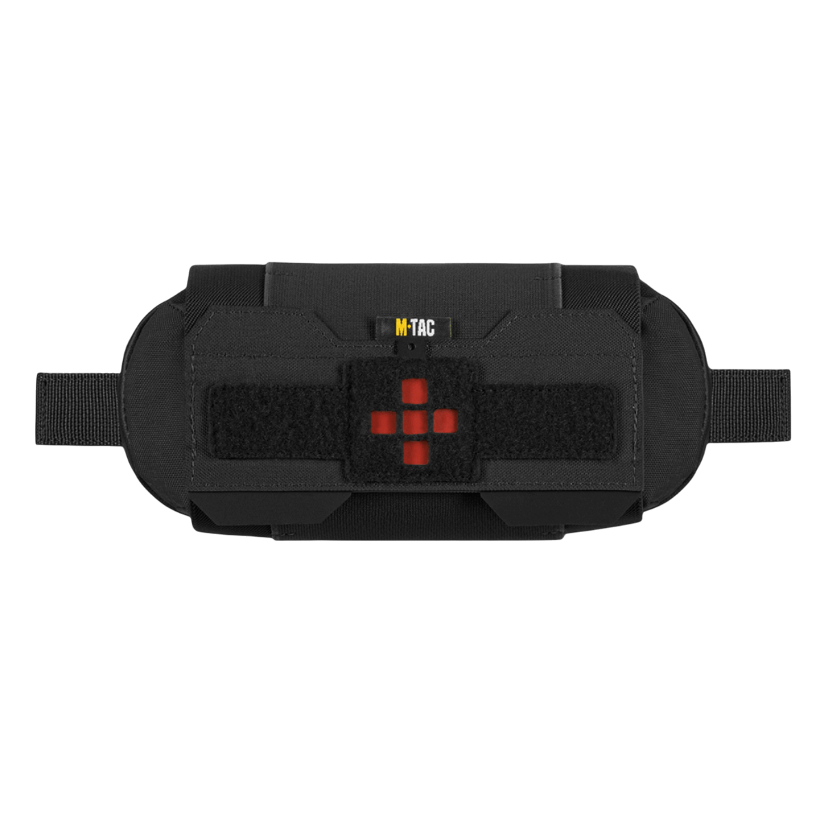 M‑Tac Horizontal Medical Pouch Elite i sort med røde korsmærker, holdbart Cordura 500D-materiale til feltførstehjælp.