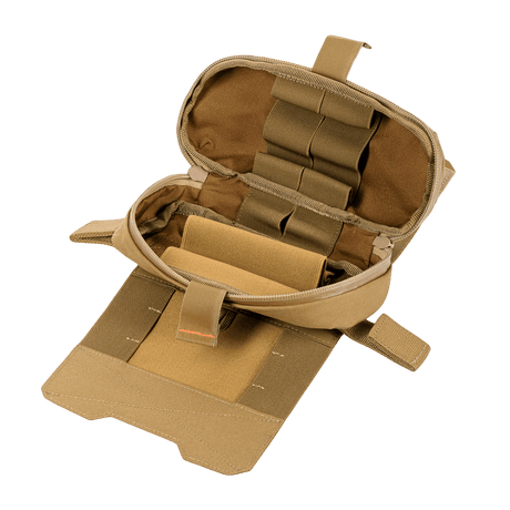 M-Tac Horizontal Medical Pouch Elite i Cordura 500D med YKK AquaGuard-dragkedja och inre organizer, praktisk för första hjälpen i fält.