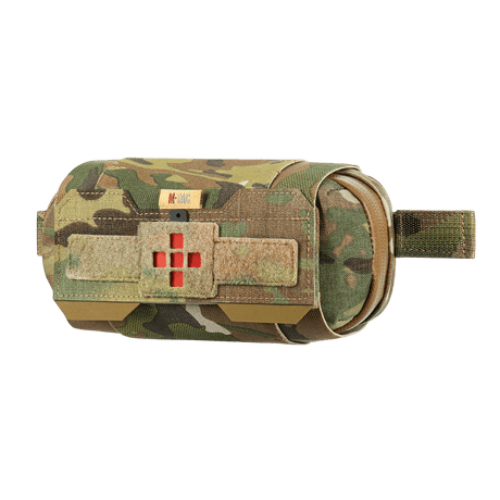 M‑Tac Horizontal Medical Pouch Elite i kamouflagefärg, hållbart fältkit för första hjälpen, tillverkat av Cordura 500D med YKK AquaGuard-lynlås.