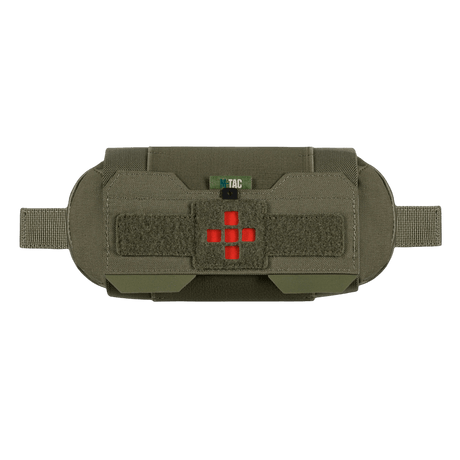 M-Tac Horizontal Medical Pouch Elite i Cordura 500D med YKK AquaGuard-dragkedja, idealisk för fältförsta hjälpen, stängd och klar att använda.