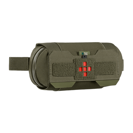 M-Tac Horizontal Medical Pouch Elite i slitstark Cordura 500D med YKK AquaGuard-dragkedja och inre organizer för IFAK, sedd från sidan.