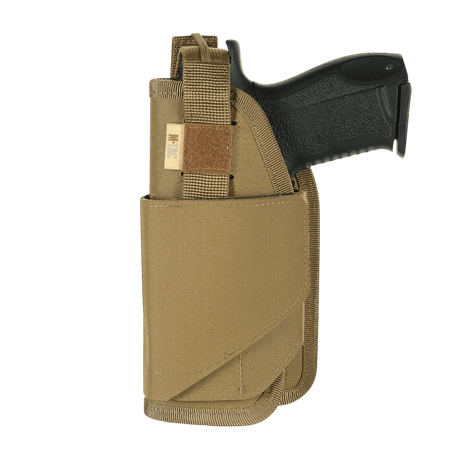 M-Tac universal taktiskt hölster Elite Vänster i laminerad Cordura 500D med NIJ-certifiering och justerbar passform, galleri position 1.