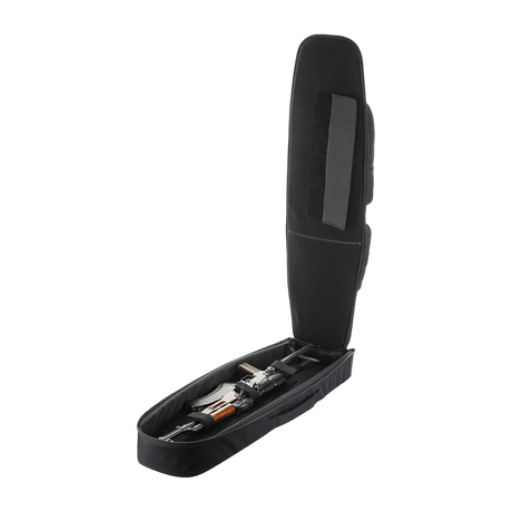 M-Tac Gun Backpack Case 105 cm Elite Hex med dragkedjor och velcro, öppen väska visar inre förvaring för skytteutrustning.