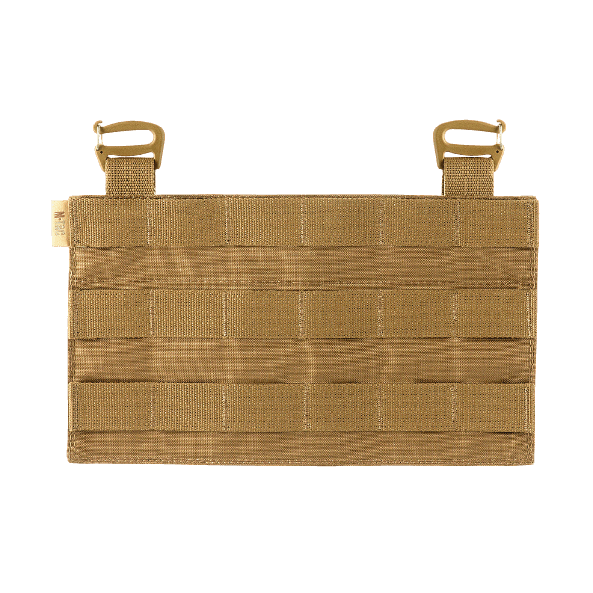 M‑Tac Front Panel til Cuirass QRS med MOLLE-system og Velcro, designet til militært brug, let og holdbar, beige farve.