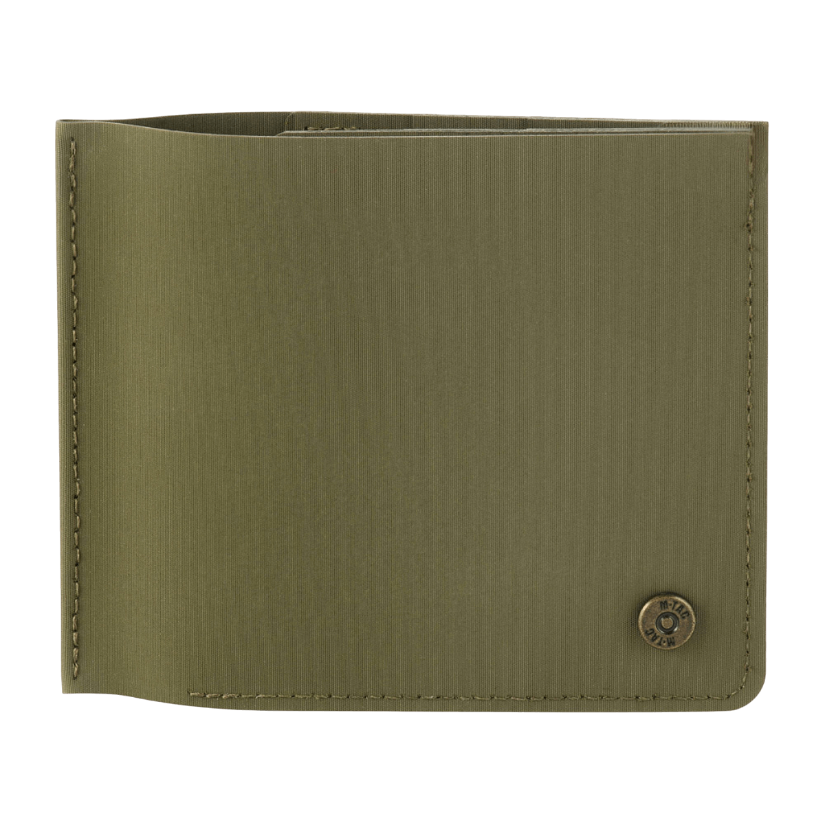 M‑Tac Pung Slim Elite, kompakt grøn pung med messingnitte, ideel til kort og kontanter, slidstærk polymerkomposit, stilfuld og praktisk.