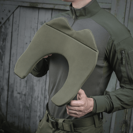 M-Tac axelpad till Plate Carrier Cuirass QRS, ergonomisk axelpad i olivgrön Cordura med 3D-mesh-paneler för ökad komfort
