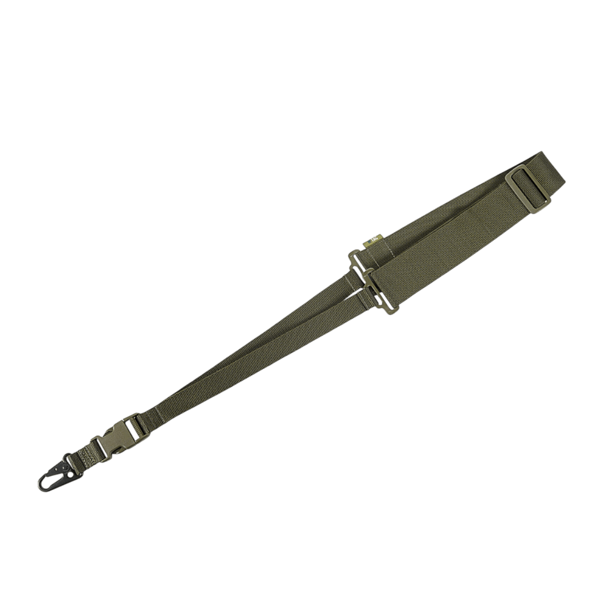 M-Tac Våbenbælte Single Point i olivengrøn med quick-drop system og justerbar længde, designet til optimal geværhåndtering.