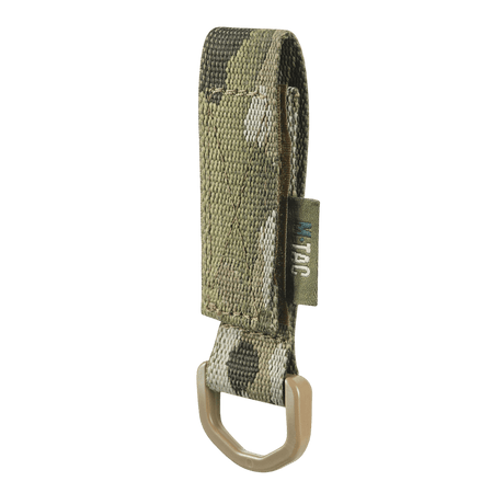 M-Tac fäste med D-ring för MOLLE-system, justerbar Velcro-låsning, kompakt och lätt, idealisk för taktisk användning.