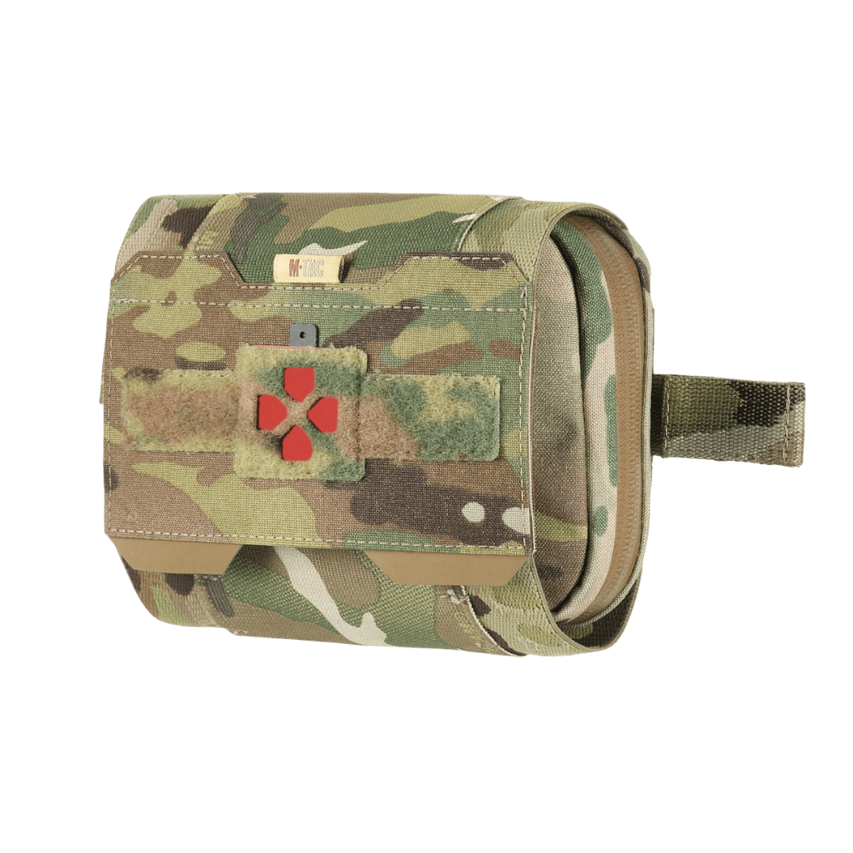 Camouflage M-Tac Horisontal Medic Lomme Large Elite taske set fra siden i robust Cordura 500D materiale, perfekt til førstehjælp.