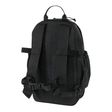 M-Tac STURM Elite Rygsæk i sort, holder op til 15 liter, lavet af Cordura, med MOLLE Laser Cut frontpanel til taktisk brug. Bagsiden vises.