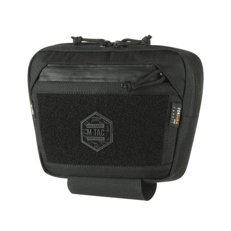 M-Tac Large Elite Gen.II Skuldertaske i sort med Cordura 500D, lynlåse fra YKK, front Velcro-panel og hexagon brandlogo.