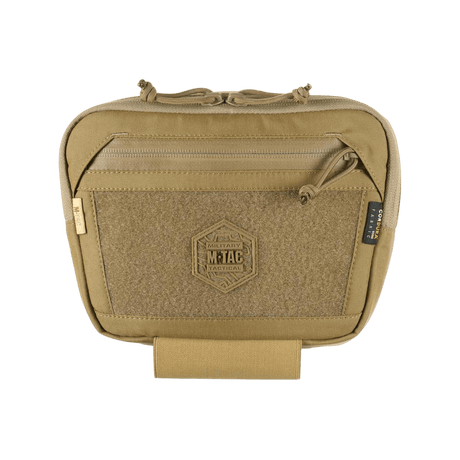 M-Tac Large Elite Gen.II Skuldertaske i brun Cordura 500D med YKK lynlåse og front Velcro-panel, ideel til taktisk brug og udstyrsopbevaring.
