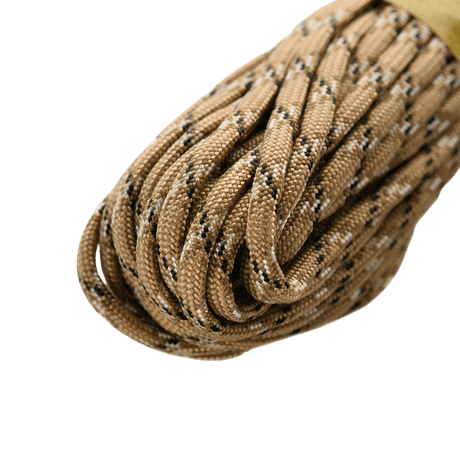 M‑Tac Paracord 550 Type III 15 m i beige nuance, stærk nylonkordel til friluftsliv og nødbrug, længde 15 m, diameter 4 mm, brudstyrke 240 kg.