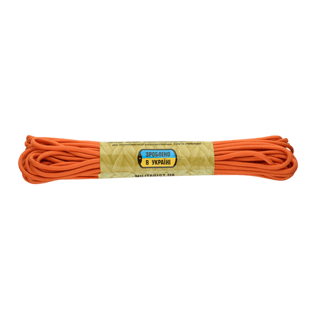 M‑Tac Paracord 550 Type III 15 m, orange nylonkordel til friluftsbrug, reparation og nødbrug. Stærk og alsidig med 240 kg brudstyrke.