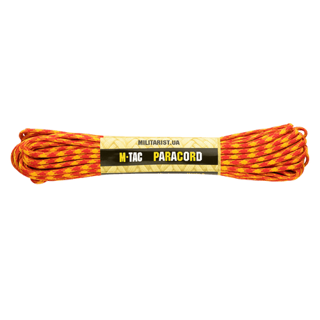 M‑Tac Paracord 550 Type III 15 m i orange og gul farve, stærk nylonkordel til udendørs og nødbrug. Længde 15 m, diameter 4 mm.