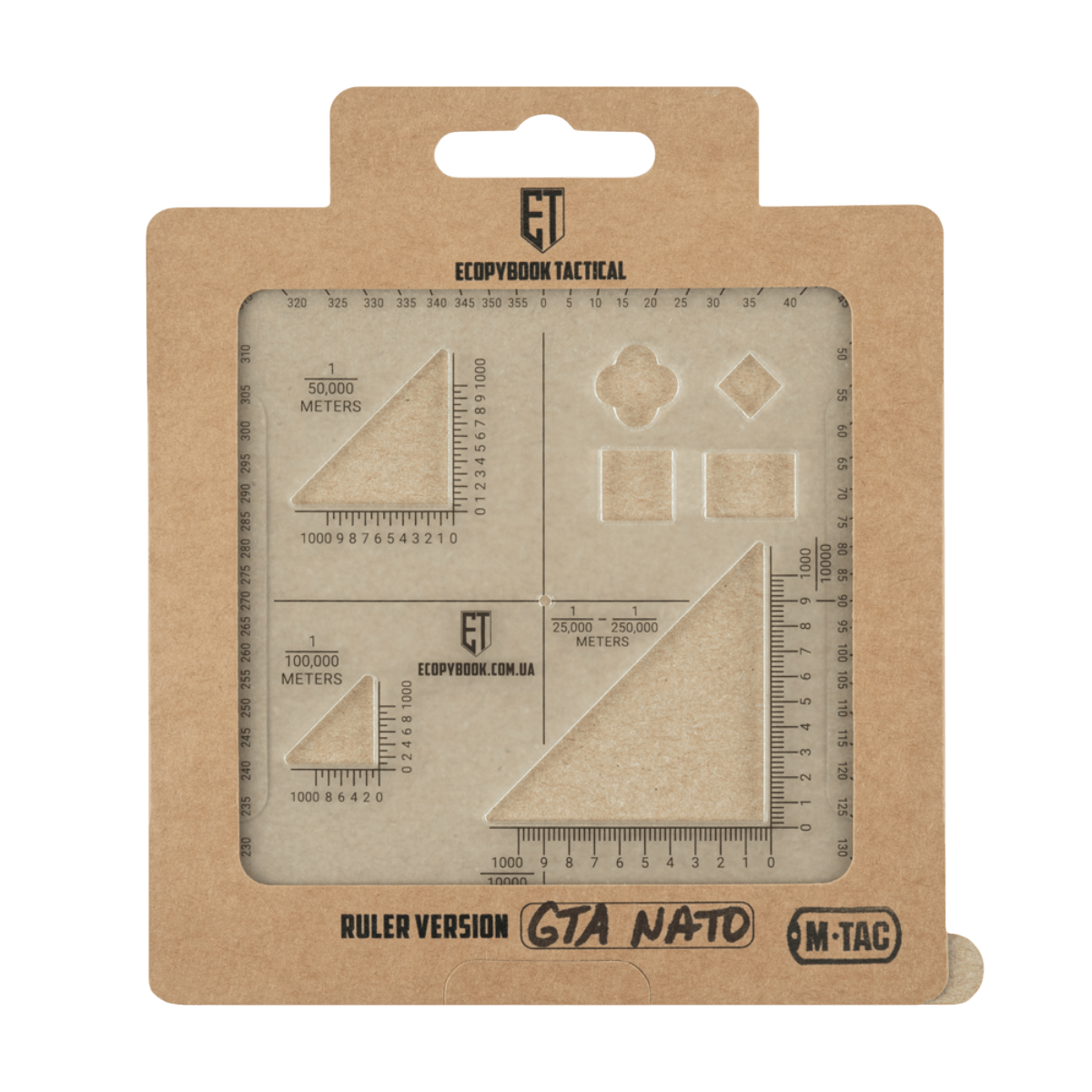 M-Tac Ecopybook Tactical Ruler GTA NATO taktil lineal med anti-refleks overflade til præcise målinger i felt og taktiske opgaver.