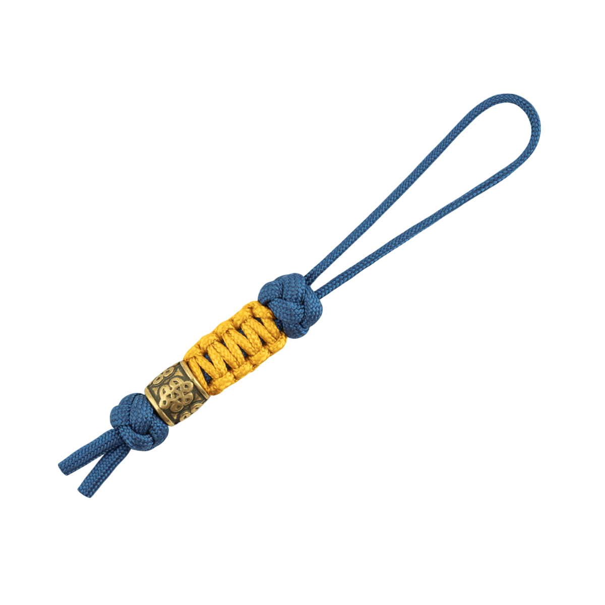 M-Tac Lanyard Scandinavian Small Chinese Knot with blue and yellow paracord and decorative bead.