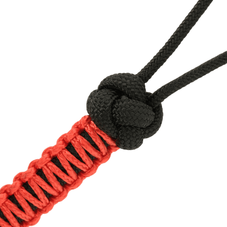 M-Tac Knife Lanyard Ninja med svart och röd paracordfläta, designad för att ge kniven personlighet och snabb åtkomst