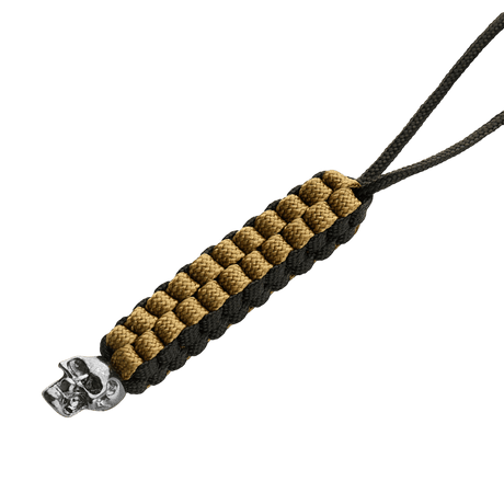 M-Tac Knife Lanyard Cuboid Skull i flätad paracord med dekorativ skallepärla i svart och tan design.