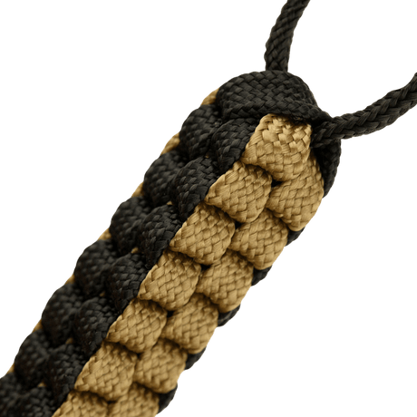 M-Tac Knife Lanyard Cuboid Skull i flätad paracord med Cuboid Skull-pärla, svart och beige, praktisk för knivar.