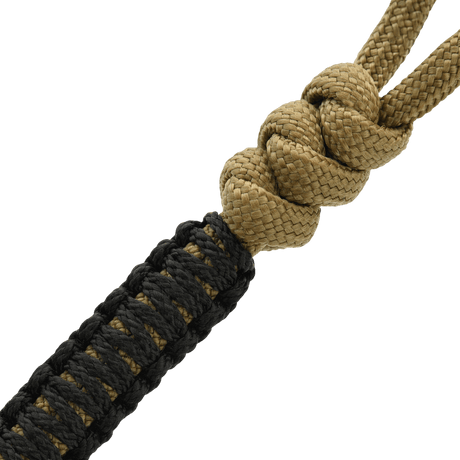 M-Tac Ninja Ver.2 Lanyard i svart och tan flätad paracord, perfekt för kniv och annan utrustning.