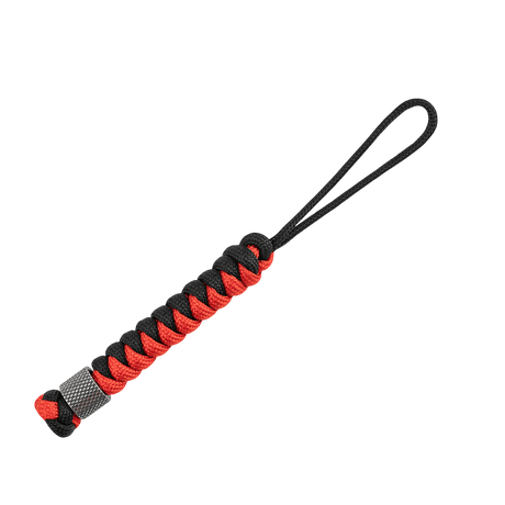 M-Tac Viper Cylindre Lanyard Stainless Steel med spiralflätad paracord och skandinavisk pärla, praktisk för knivar, svart-röd design.