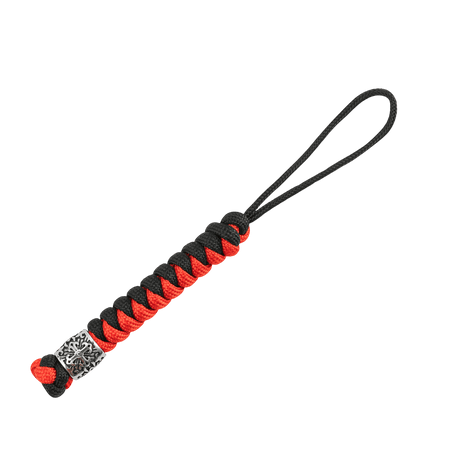 Röd och svart M-Tac Viper Lanyard Scandinavian i flätad paracord med Viper-pärla. Perfekt för knivar och små verktyg.