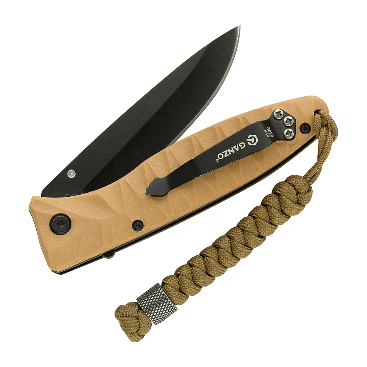 M-Tac Viper Lanyard Stainless Steel til brun lommekniv med flettet paracord og elegant rustfri stålperle