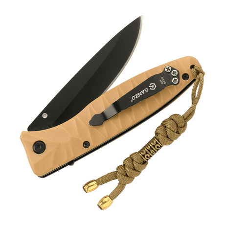 Flätad M-Tac Zeus Lanyard paracord på kniv för snabb åtkomst, stilfull design och hållbarhet. Idealisk för knivar och ficklampor.