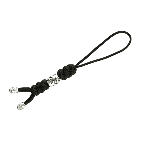 M-Tac Zeus Stainless Steel Lanyard i flätad paracord med dekorativ stålkula, idealisk för snabb åtkomst till kniv och utrustning.