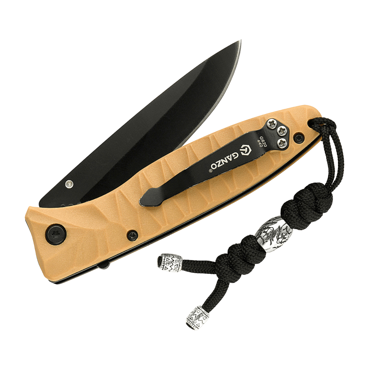 M-Tac Zeus Stainless Steel Lanyard med flettet paracord og perle vedhæftet til en kniv for hurtig adgang og funktionel brug.