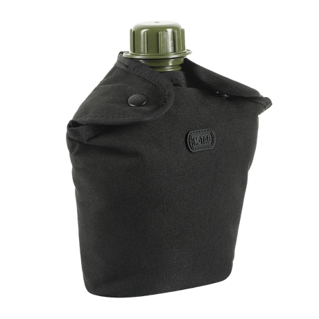 M-Tac Flaskhållare MOLLE för taktisk vandring, svart polyester, PVC‑beläggning, 120 x 70 x 170 mm, med dräneringshål och MOLLE‑system.