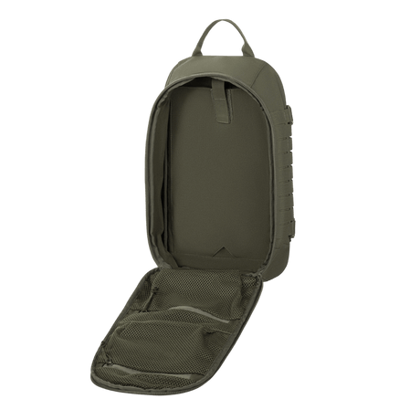M-Tac Ryggsäck Sturm Elite Gen.II öppet visad med huvudfack och nätfickor, perfekt för fältöverlevnad och utrustningshantering.
