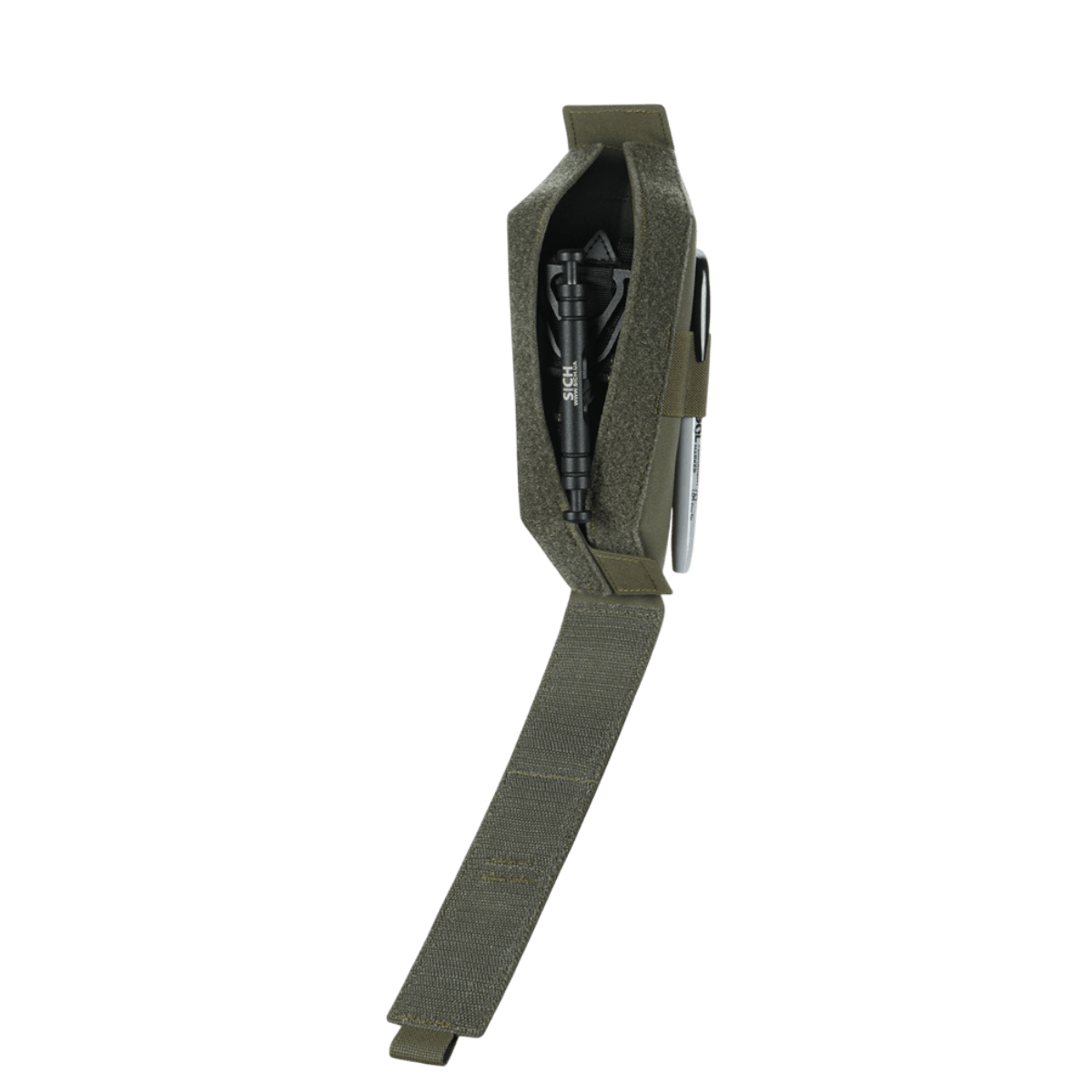 M-Tac Lomme til Tourniquet Closed åbnet med sort tourniquet indeni, førstehjælp tilbehør til nødsituationer.