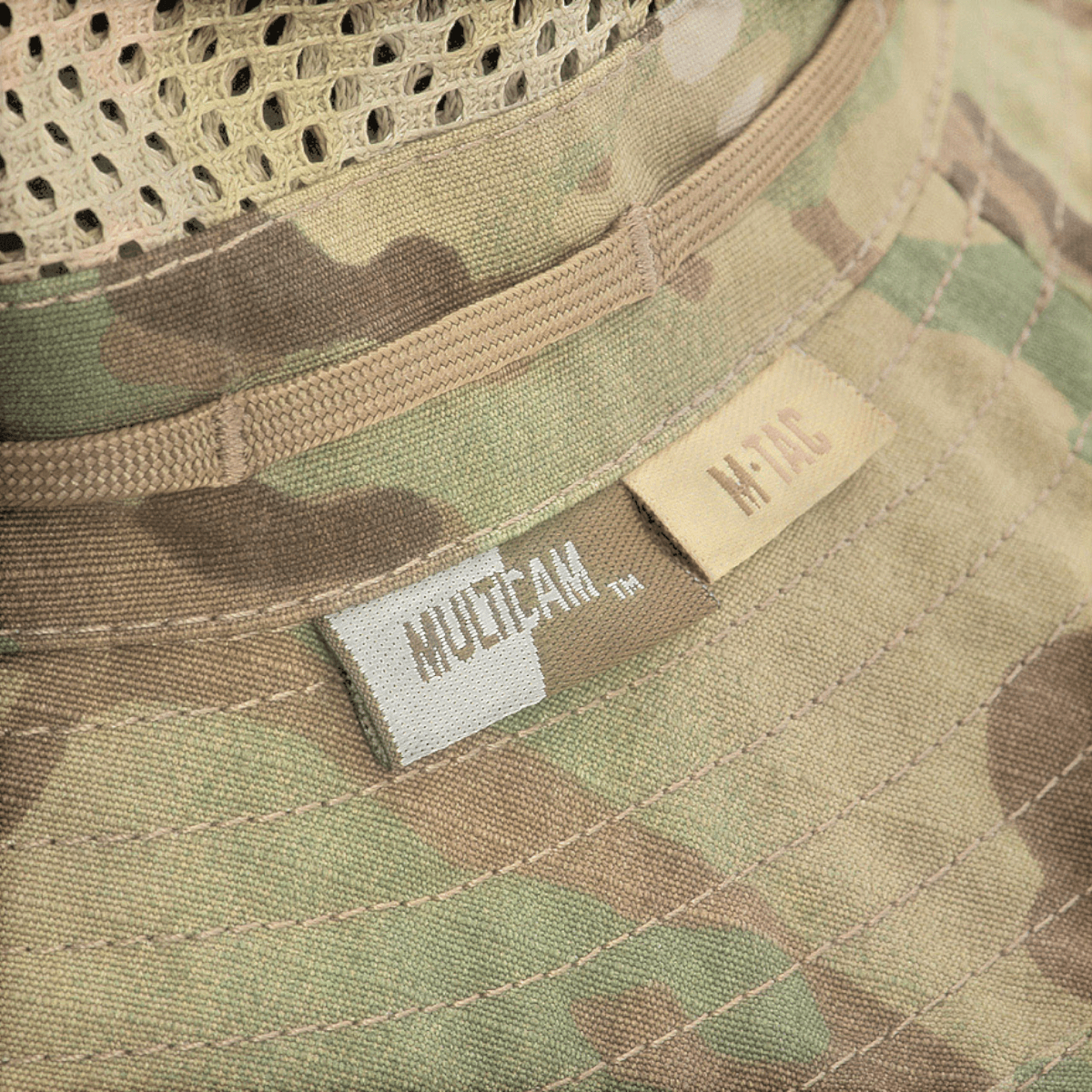 M-Tac Panamahat med Net Elite NYCO med mesh og skygge-design i camouflagemønster, udstyret med snor mod stærke vindstød.